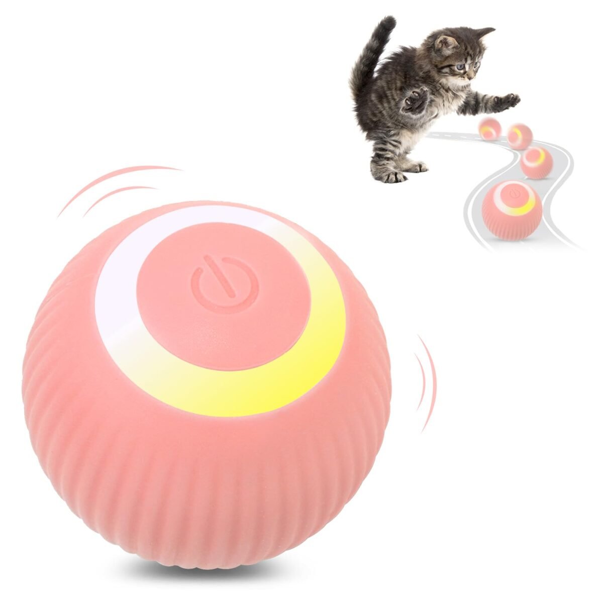 PetGravity Smart Rotating Ball Pink- Interactive Cat Toy, 1.7 inches, Premium Silicone Material